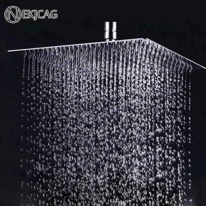 Chrome square rainfall shower head bathroom fixture by Decorbites, wide spray on Tampa Home & Garden Store