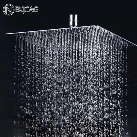 Chrome square rainfall shower head bathroom fixture by Decorbites, wide spray on Tampa Home & Garden Store