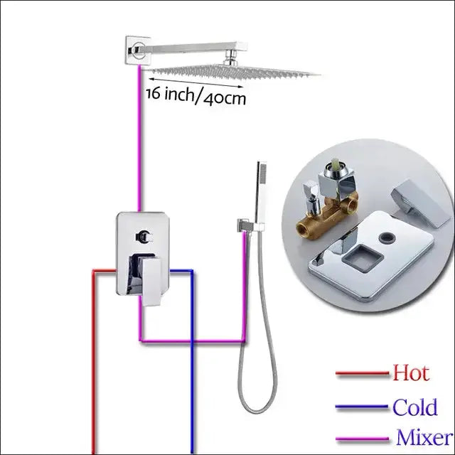 Decorbites chrome square shower faucet set with wall mounted mixer and 16in rainhead on Tampa Home & Garden Store