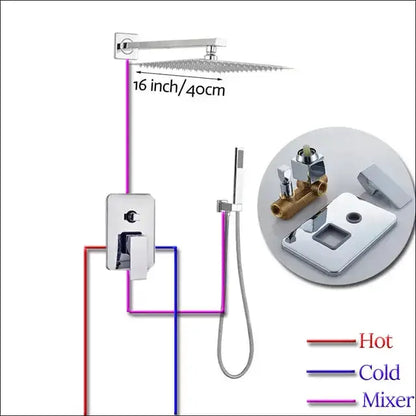 Decorbites chrome square shower faucet set with wall mounted mixer and 16in rainhead on Tampa Home & Garden Store