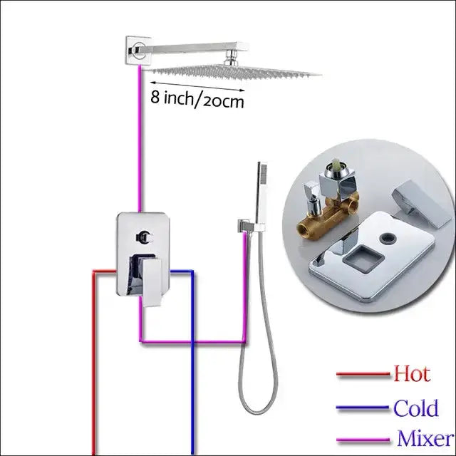 Decorbites modern chrome square shower faucet set with rain showerhead and handheld spray on Tampa Home & Garden Store