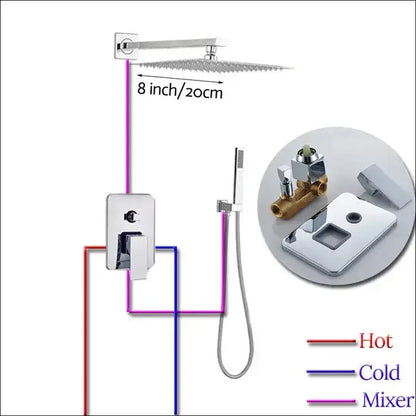 Decorbites modern chrome square shower faucet set with rain showerhead and handheld spray on Tampa Home & Garden Store