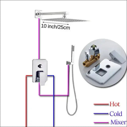 Modern chrome square shower faucet set with rain showerhead and handheld shower by Decorbites on Tampa Home & Garden Store