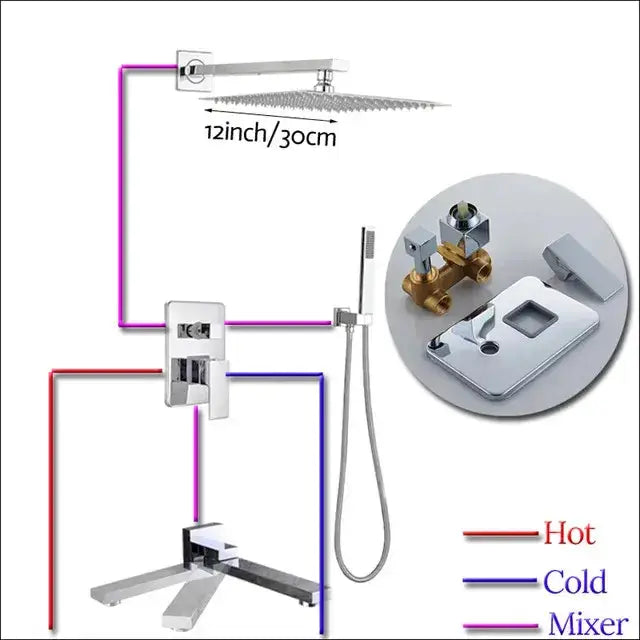 Modern chrome square shower faucet set with rain showerhead, handheld sprayer Decorbites on Tampa Home & Garden Store