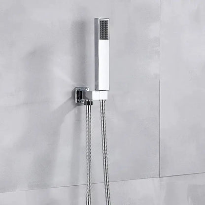 Modern chrome square shower faucet set with handheld shower and flexible hose by Decorbites on Tampa Home & Garden Store