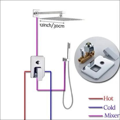 Modern chrome square shower faucet set with rain showerhead and handheld shower by Decorbites on Tampa Home & Garden Store