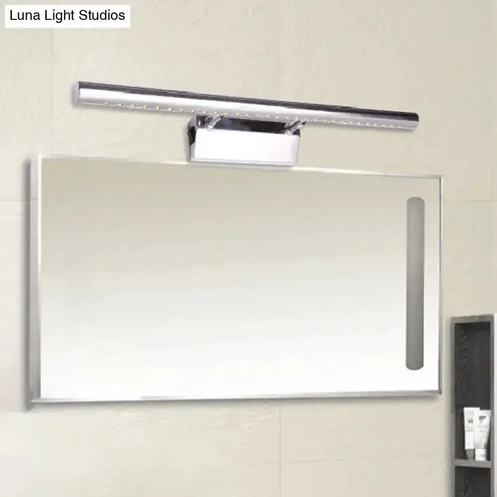 Modern chrome stainless steel bathroom wall sconce with LED light bar above mirror on Tampa Home & Garden Store