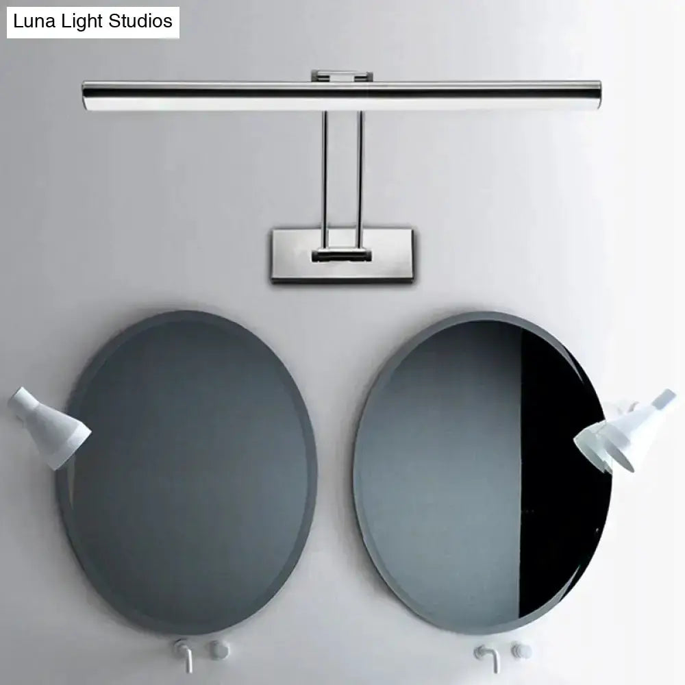 Modern chrome stainless steel vanity LED bathroom light with wall-mounted base above mirrors on Tampa Home & Garden Store