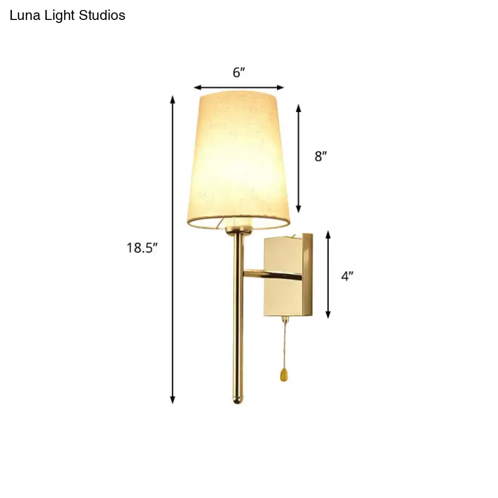 Chrome Fabric Tapered Wall Sconce by Decorbites with pull chain, 18.5 in tall on Tampa Home & Garden Store