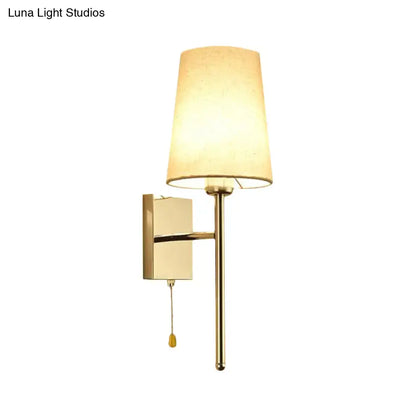 Chrome Fabric Tapered Wall Sconce by Decorbites with cream tapered shade and pull chain wall mount on Tampa Home & Garden Store