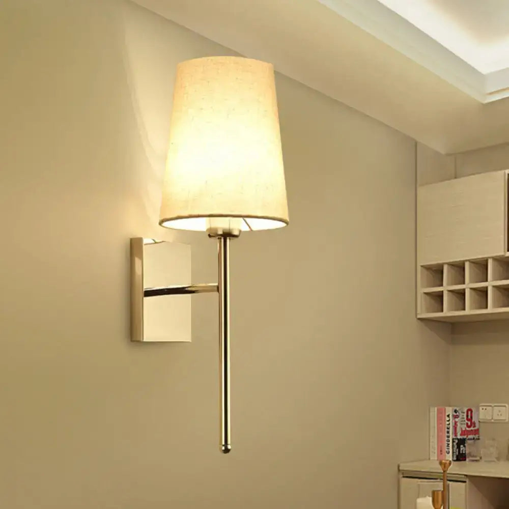 Chrome fabric tapered wall sconce with beige shade by Decorbites on Tampa Home & Garden Store