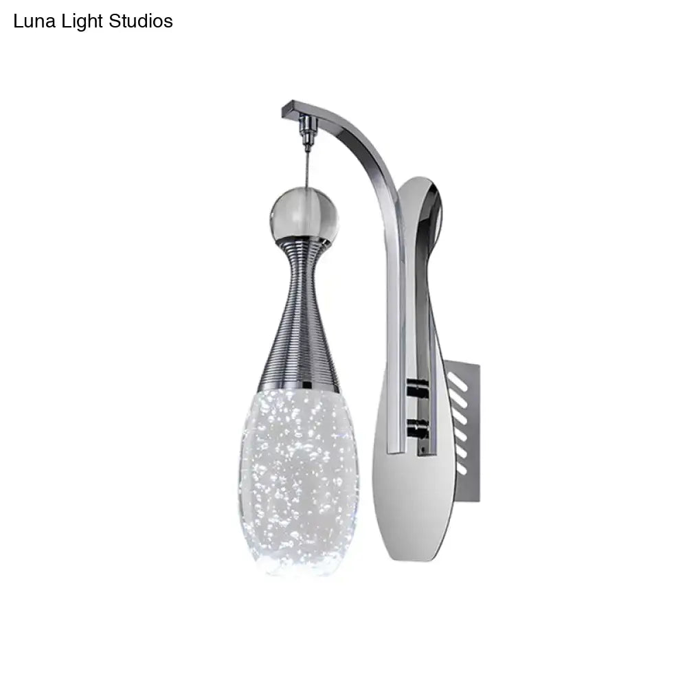 Chrome Crystal Seeded Glow Wall Sconce with curved arm and seeded glass shade on Tampa Home & Garden Store