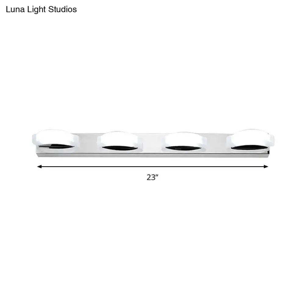 Chrome vanity mirror light with four white bulb housings, Decorbites, 23 inches long on Tampa Home & Garden Store