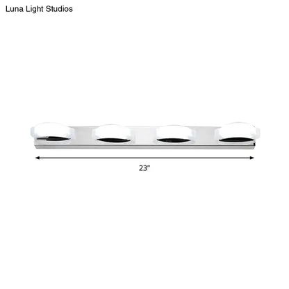 Chrome vanity mirror light with four white bulb housings, Decorbites, 23 inches long on Tampa Home & Garden Store