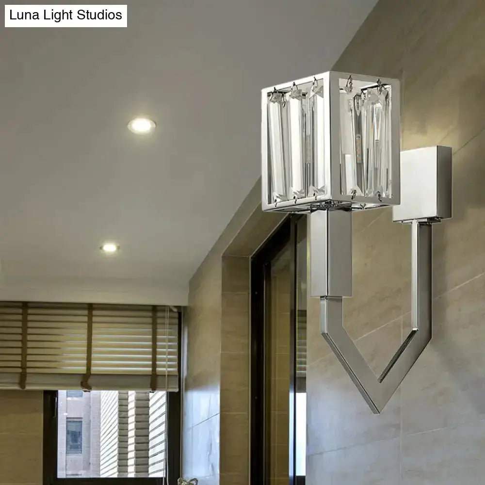 Modern Chrome Wall Lamp With Crystal Accents
