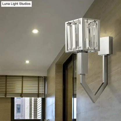 Modern Chrome Wall Lamp With Crystal Accents