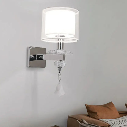 Chrome Crystal Glass Sconce by Decorbites with white shade and hanging crystal pendant on Tampa Home & Garden Store