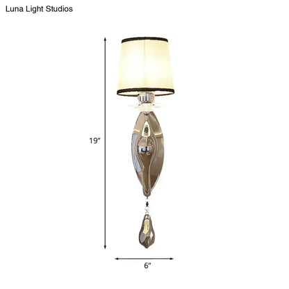 Chrome Fabric Crystal Lamp by Decorbites with cream shade and crystal pendant, 19in tall on Tampa Home & Garden Store