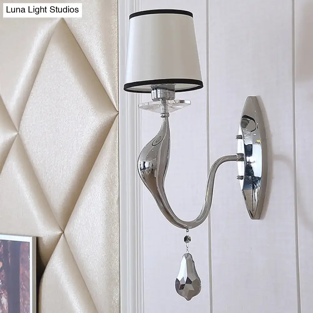 Chrome Fabric Crystal Lamp wall sconce with white fabric shade and hanging crystal pendant on Tampa Home & Garden Store