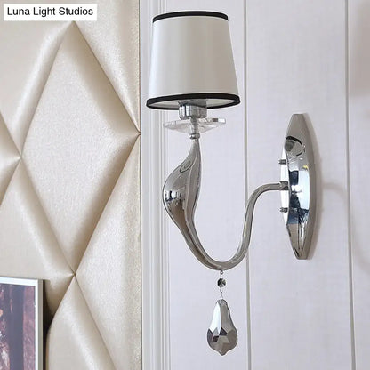 Chrome Fabric Crystal Lamp wall sconce with white fabric shade and hanging crystal pendant on Tampa Home & Garden Store