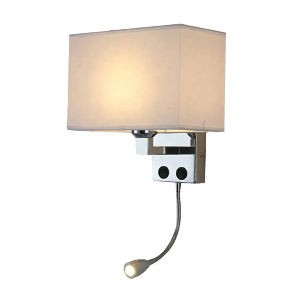 Chrome Gooseneck Wall Lamp with white fabric shade and adjustable reading light Decorbites on Tampa Home & Garden Store