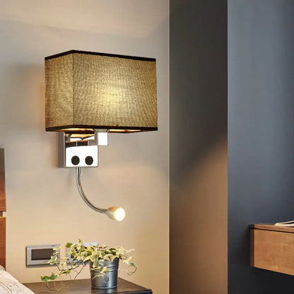 Decorbites Chrome Gooseneck Wall Lamp with beige burlap shade and square chrome wall mount on Tampa Home & Garden Store