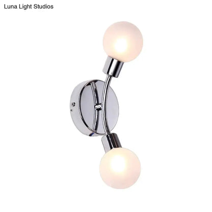 Modern chrome wall lamp with glass globes, two-globe bedroom light on Tampa Home & Garden Store