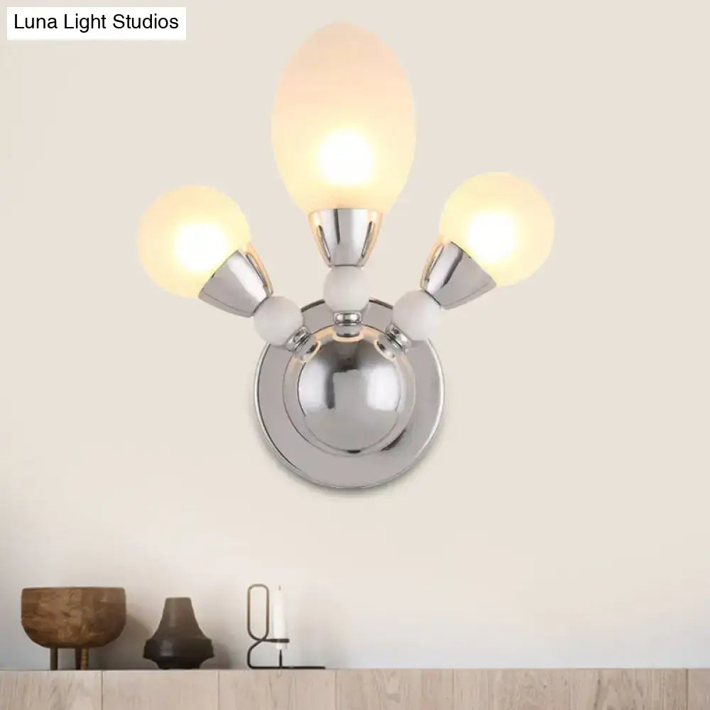 Chrome Glass Dual-Light Wall Sconce with three frosted glass bulbs on curved arms on Tampa Home & Garden Store
