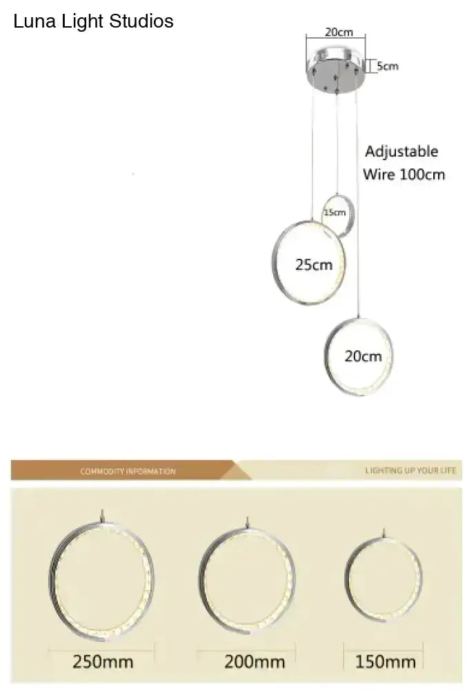 Decorbites modern circle LED crystal pendant lights with three rings 25/20/15 cm on 100 cm wires on Tampa Home & Garden Store