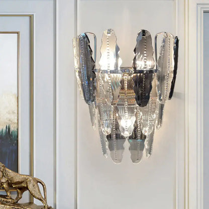 Crystal Smoked Glass Sconce with hanging crystal prisms and chrome wall-mount Decorbites on Tampa Home & Garden Store