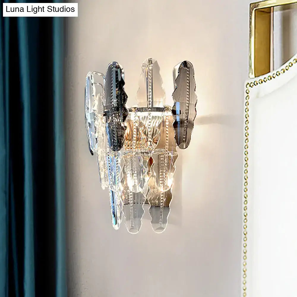 Crystal smoked glass sconce with hanging prisms, chrome finish, Decorbites on Tampa Home & Garden Store