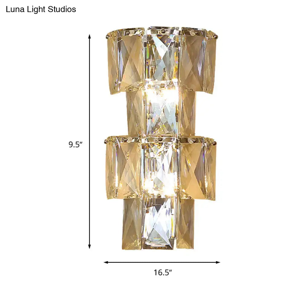 Chrome Crystal Tiered Sconce with square-cut crystal blocks in chrome finish by Decorbites on Tampa Home & Garden Store