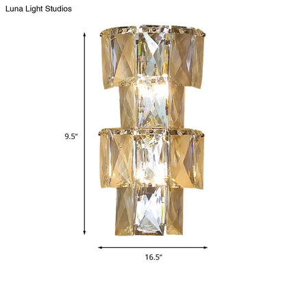 Chrome Crystal Tiered Sconce with square-cut crystal blocks in chrome finish by Decorbites on Tampa Home & Garden Store