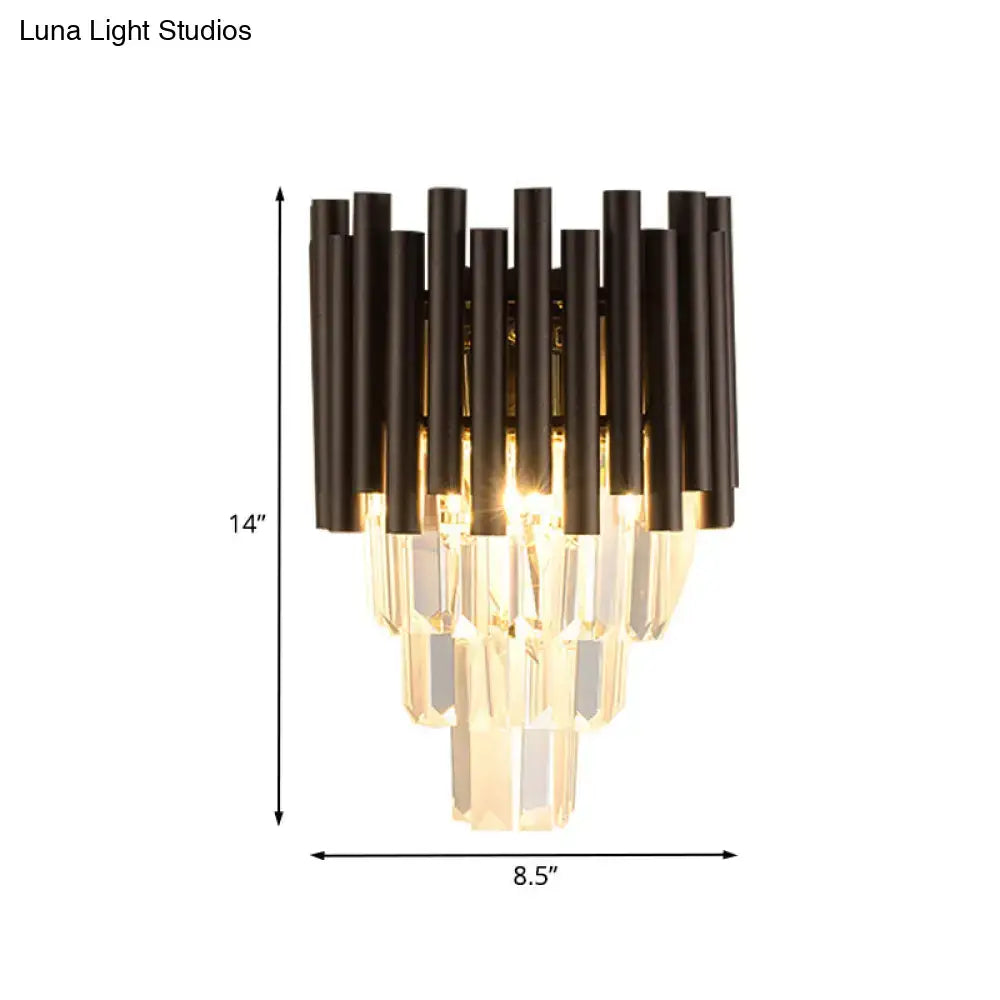 Coffee Crystal Double Sconce by Decorbites with black metal rods and crystal prisms, 14in tall on Tampa Home & Garden Store