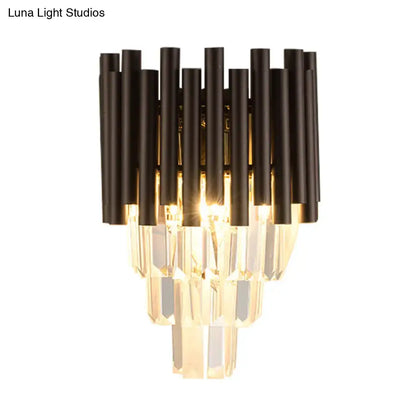 Decorbites Coffee Crystal Double Sconce wall light with black metal rods and crystal prisms on Tampa Home & Garden Store