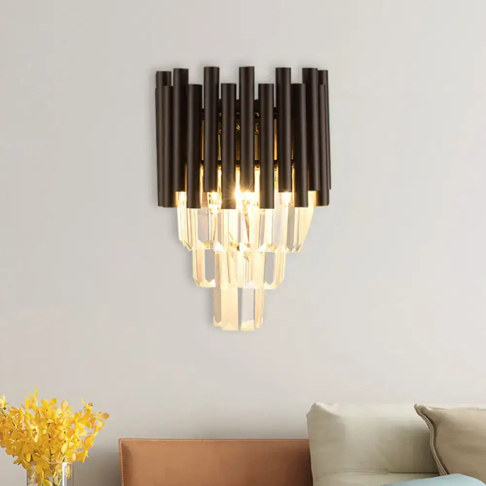 Coffee Crystal Double Sconce by Decorbites; black metal with crystal prisms wall light on Tampa Home & Garden Store