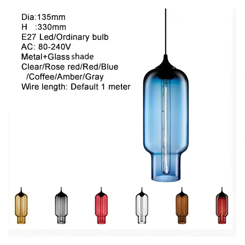 Decorbites blue glass bowl pendant light with metal shade; E27 80–240V, 7 color options on Tampa Home & Garden Store