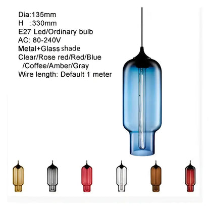 Decorbites blue glass bowl pendant light with metal shade; E27 80–240V, 7 color options on Tampa Home & Garden Store
