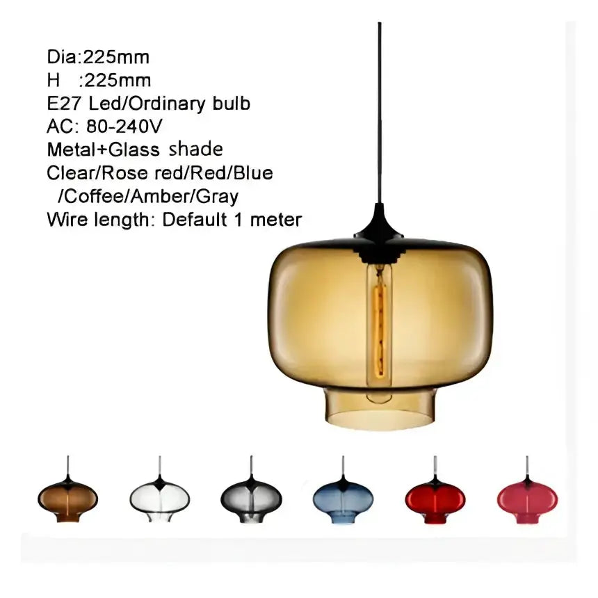 Decorbites amber glass bowl pendant light with metal shade for kitchen; 6 color options on Tampa Home & Garden Store