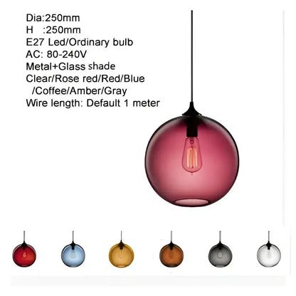 Modern glass bowl pendant light set of 7 by Decorbites, pink globe with colorful shades on Tampa Home & Garden Store