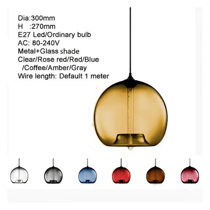 Modern colorful glass bowl pendant light by Decorbites; black cord, 7 color options on Tampa Home & Garden Store