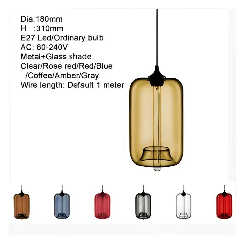 Decorbites amber glass bowl pendant light with metal shade, E27 bulb, color options shown on Tampa Home & Garden Store