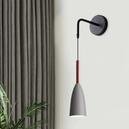 Modern conical black wall lamp with gray shade and red stem, single bulb on Tampa Home & Garden Store