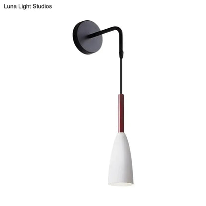 Modern conical black wall lamp by Decorbites with white shade and wood-accent stem on Tampa Home & Garden Store
