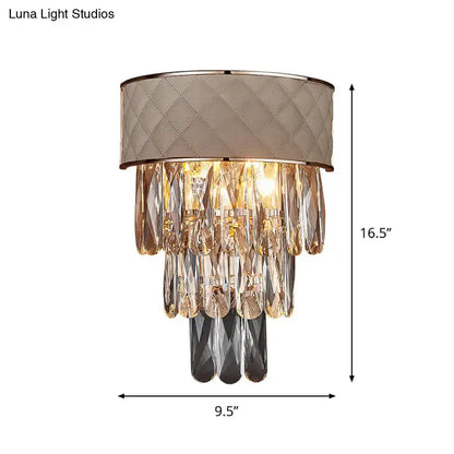 Cream Crystal Prism Cast Iron Lamp with a quilted shade and amber crystal prisms on Tampa Home & Garden Store