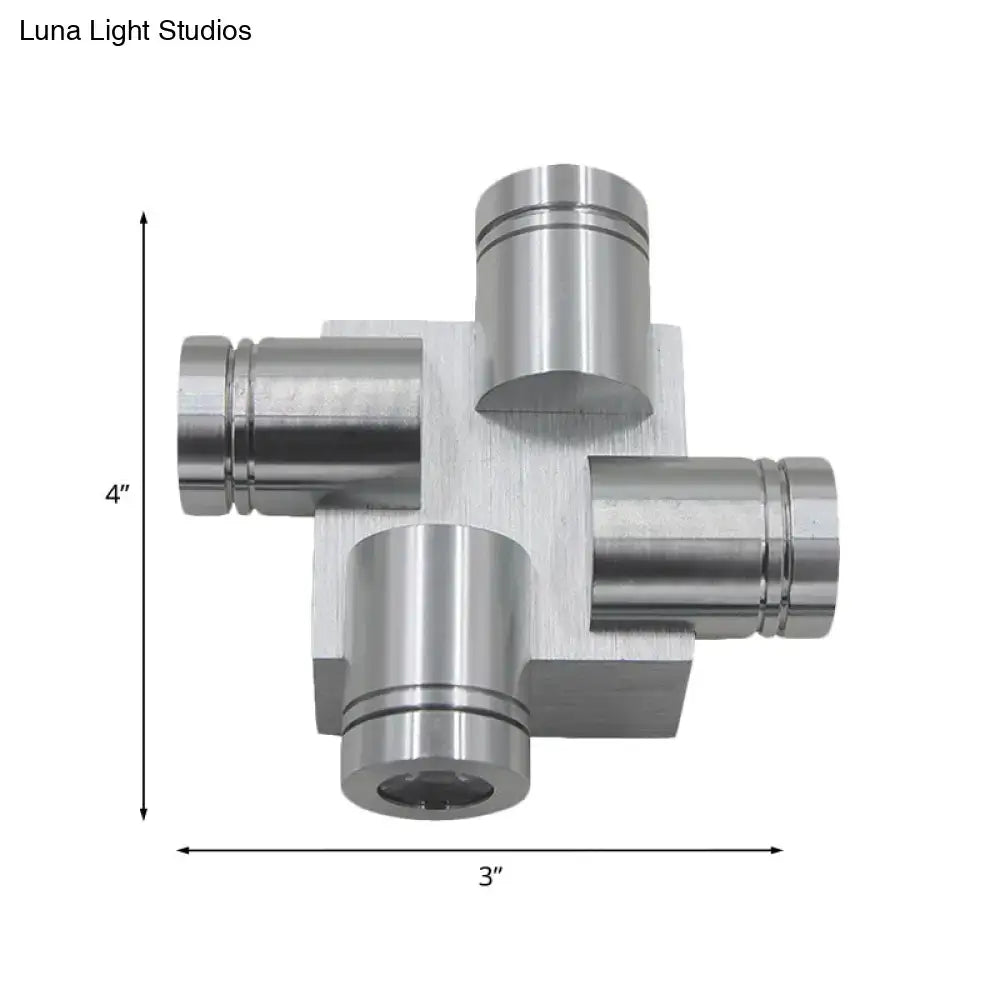 Silver Cross Aluminum Wall Lamp by Decorbites, cross fixture with four cylindrical arms on Tampa Home & Garden Store