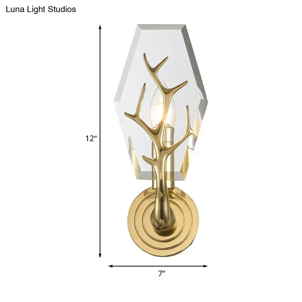 Gold Crystal Hexagonal Wall Sconce by Decorbites with antler brass mount on Tampa Home & Garden Store