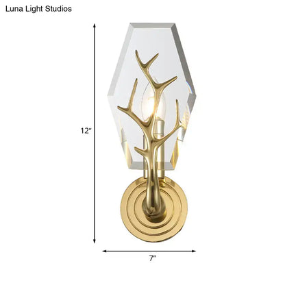 Gold Crystal Hexagonal Wall Sconce by Decorbites with antler brass mount on Tampa Home & Garden Store