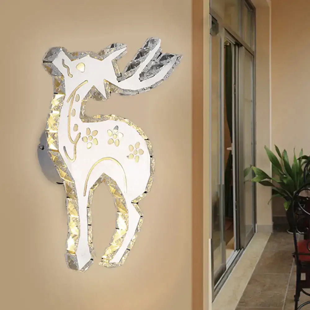 Crystal Elk Wall Sconce with mirrored crystal trim and white deer silhouette by Decorbites on Tampa Home & Garden Store