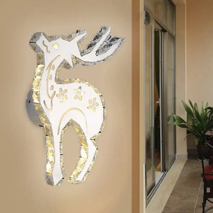 Crystal Elk Wall Sconce with mirrored crystal trim and white deer silhouette by Decorbites on Tampa Home & Garden Store